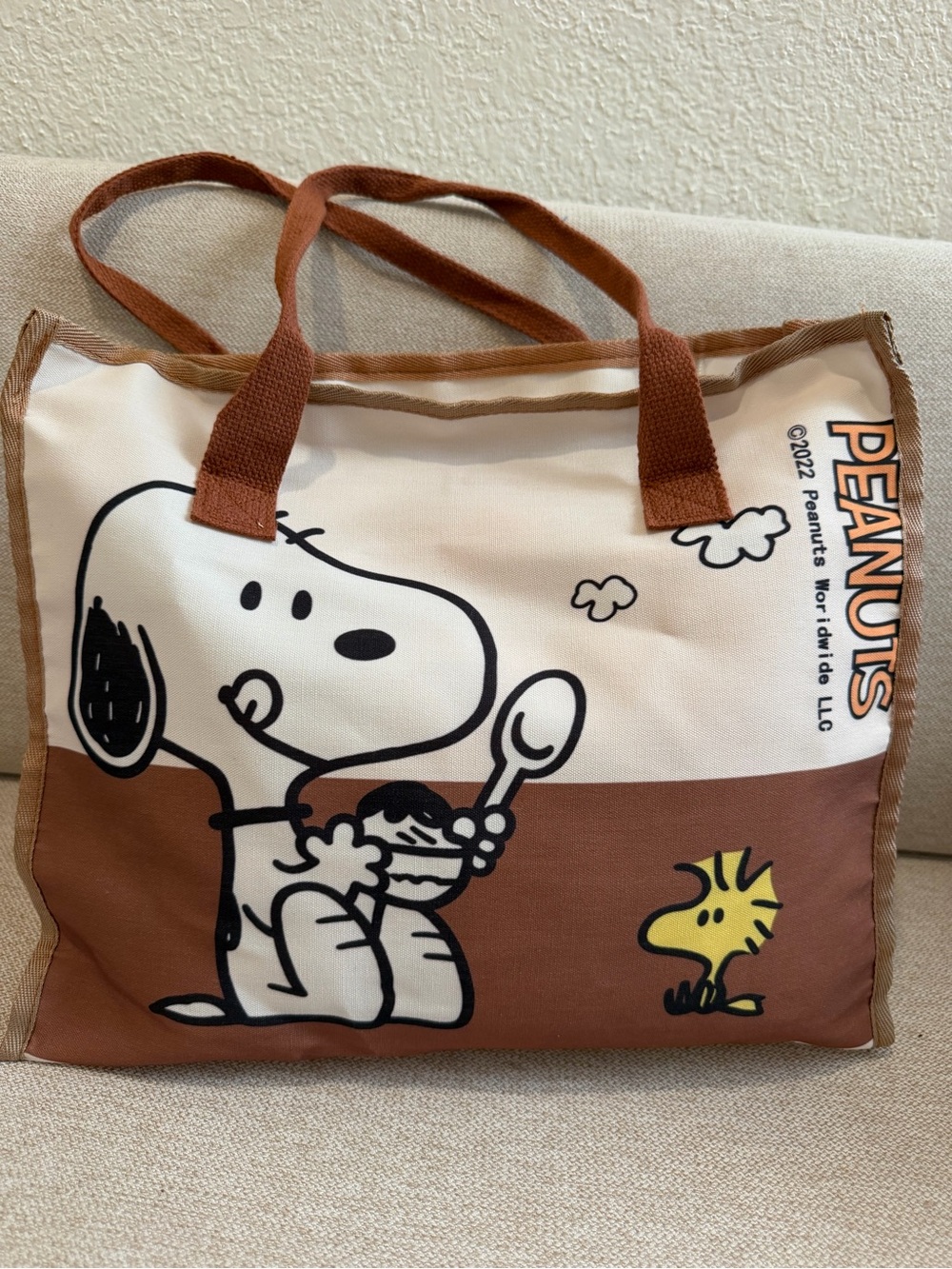 Peanuts Snoopy & Woodstock Brown Tote Bag by Peanuts